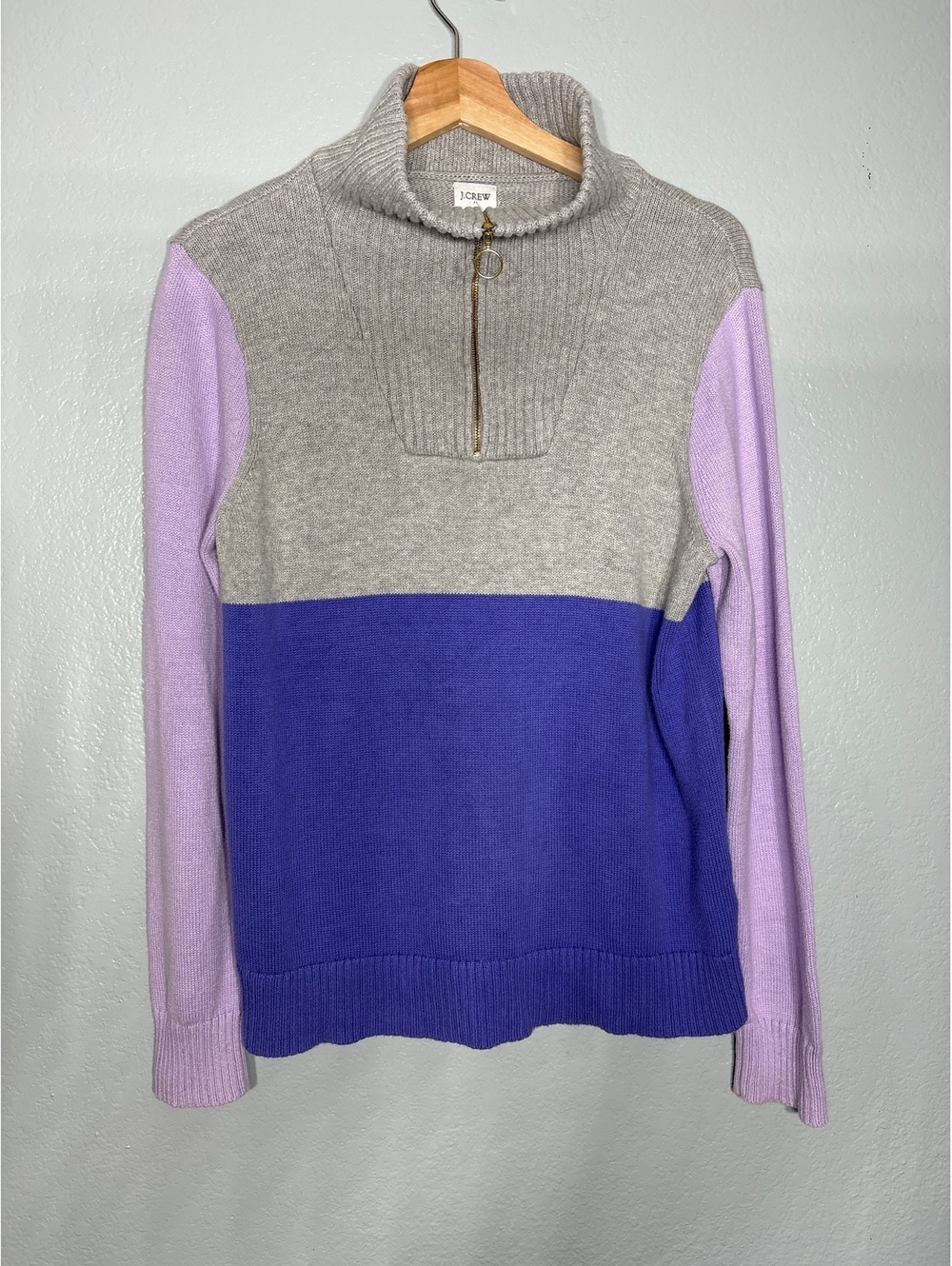 J crew sweater color block half zip M preppy cozy grandma